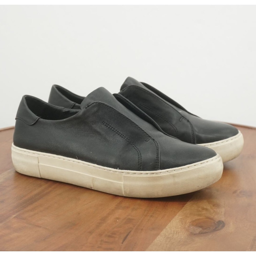 J/Slides Womens Platform Slip On Sneakers Shoes Black Leather Size 9M